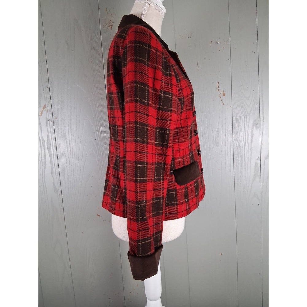 Vintage Liz Sport Plaid Blazer Wool‎ Red Tartan Womens 6 Petite Tailored Short - Picture 9 of 13